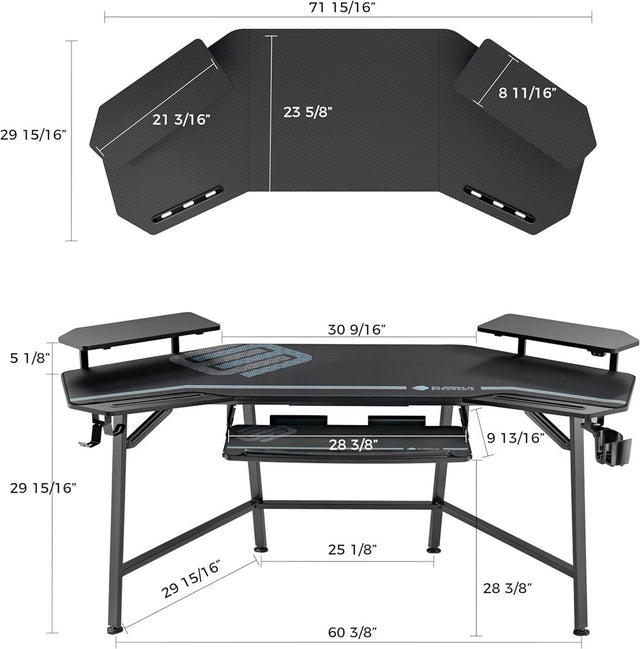 Eureka Aero E70B 70" Wing Shaped Studio Desk wtih Keyboard Tray