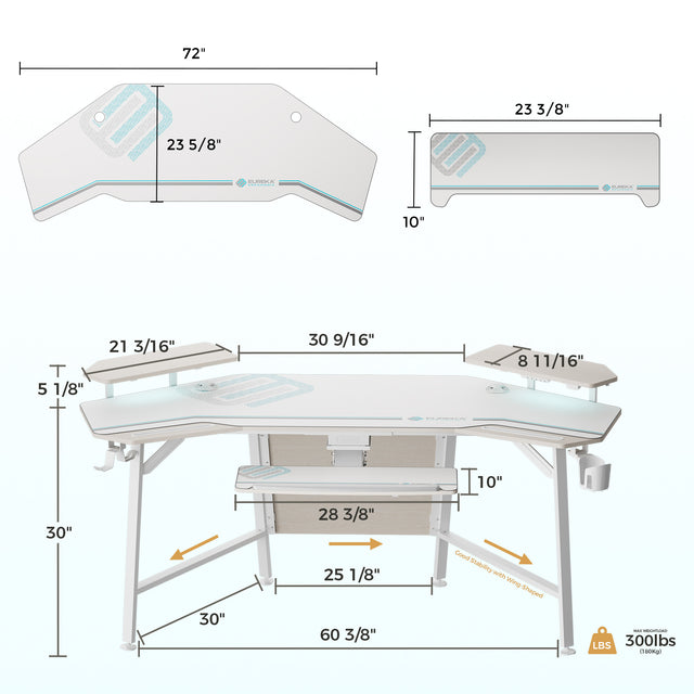 Eureka Ergonomic 70" Wing Shaped Studio Desk With Keyboard Tray