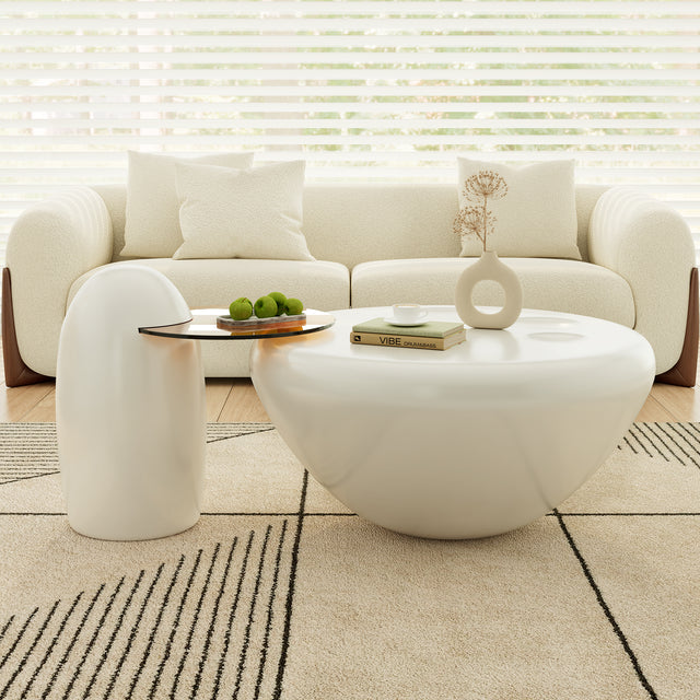 Eureka White Cat Claw Round Coffee Table With Penguin Side Table Set